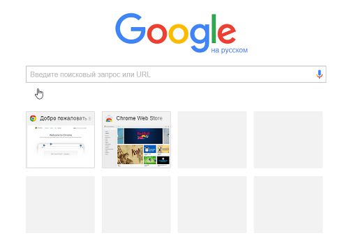 Стандартные визуальные закладки Google Chrome