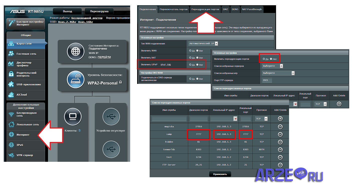 Схема проброса портов в роутере asus rt-n65u