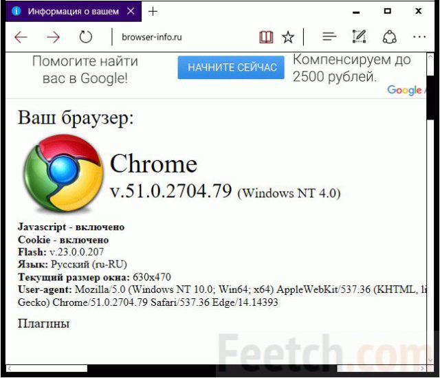 Информация о браузере Chrome