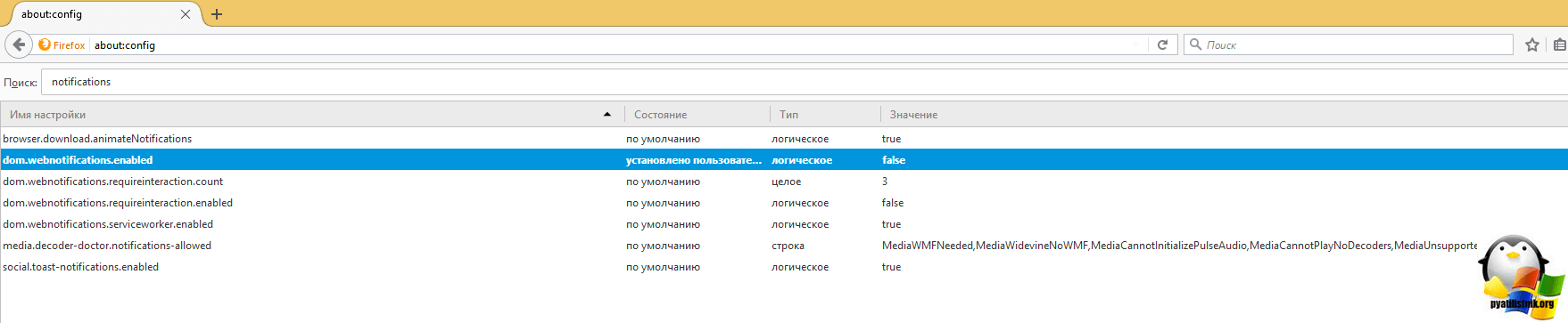 оповещения в браузере Mozilla Firefox