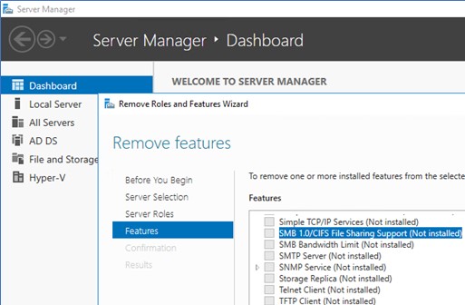 windows server 2016 компонент SMB 1.0 