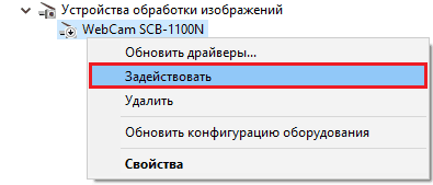 Включение камеры в диспетчере устройств.