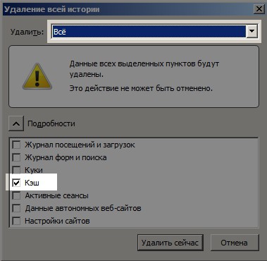 очистить кэш в браузере Firefox 3