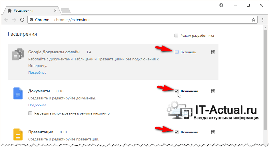 Отключаем некоторые расширения в браузере Google Chrome