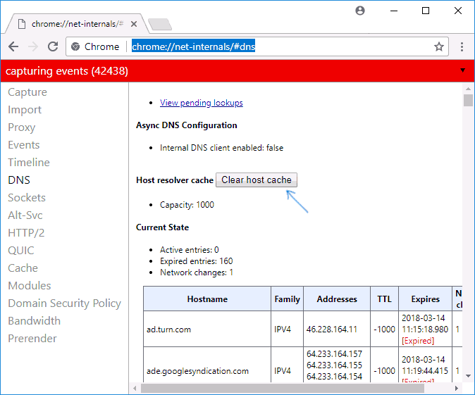 Очистить кэш DNS в браузере