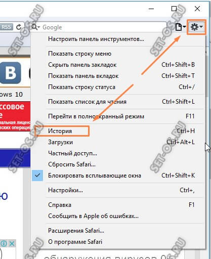 просмотр истории сайтов в safari