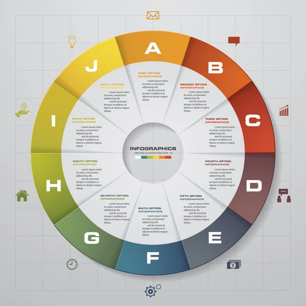 Концепция шаблон и бизнес инфографики дизайна с 10 вариантов, частей, шаги или процессов — стоковый вектор