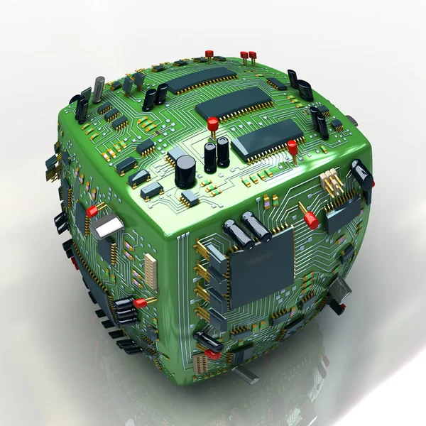 Фэнтези электроника куб. 3d иллюстрации концептуальных технологий — стоковое фото