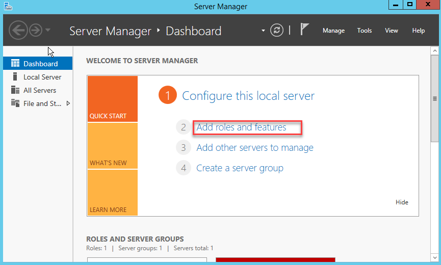 Add roles and features - Windows Server