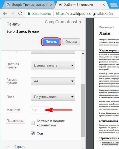 Масштаб и параметры для PDF в Chrome 