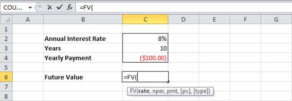 Функция fv в excel