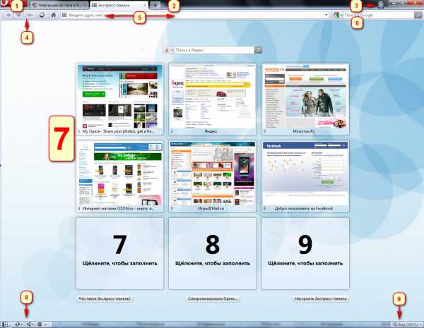 Интерфейс браузера опера