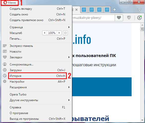 Очистить историю браузера опера