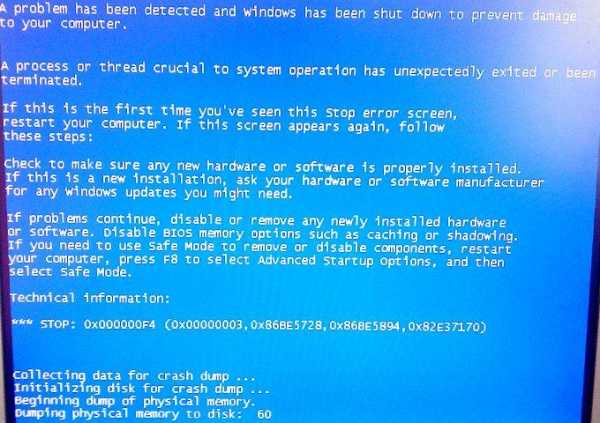 Синий экран ошибка f4