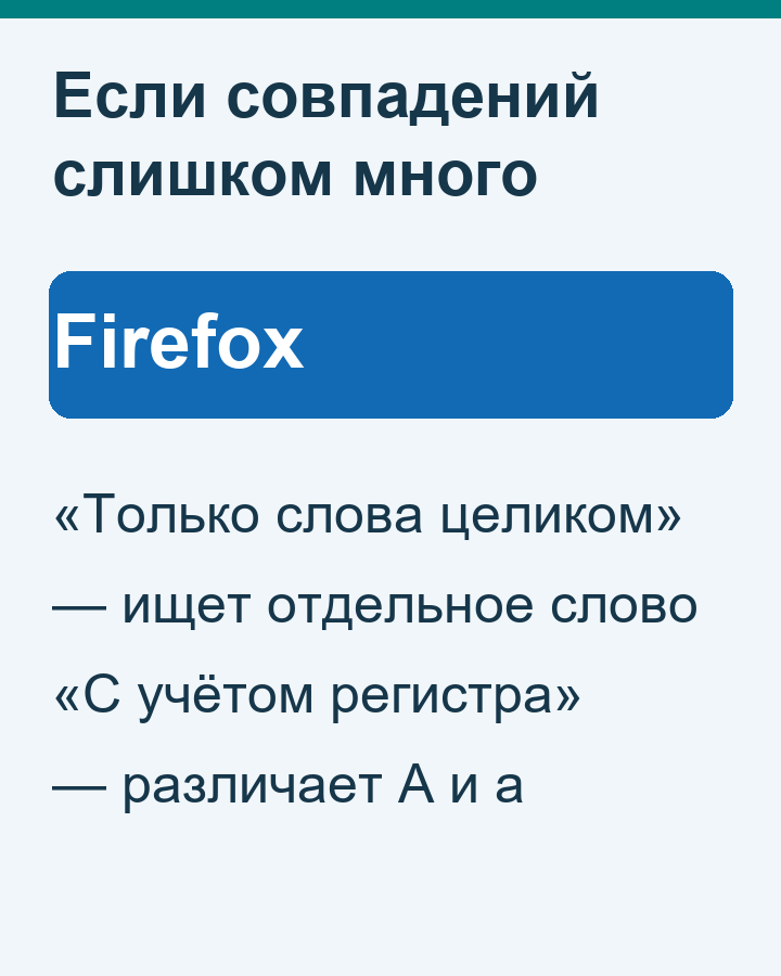Два параметра поиска Firefox: слова целиком и учёт регистра